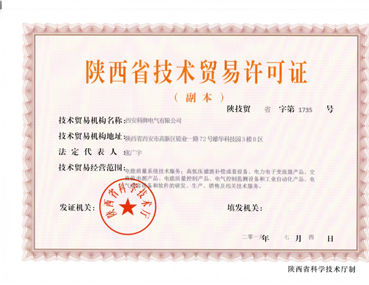 陕西省技术贸易许可证